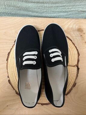 Black Canvas Slip-On Sneakers with White Accents
